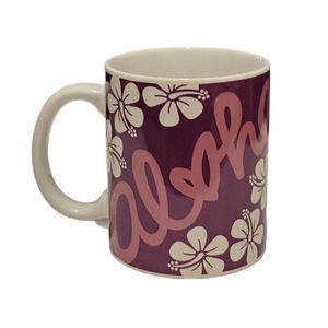 Islander Group Aloha Heart Mug Cup Stoneware Hawaiian White Purple Floral Coffee
